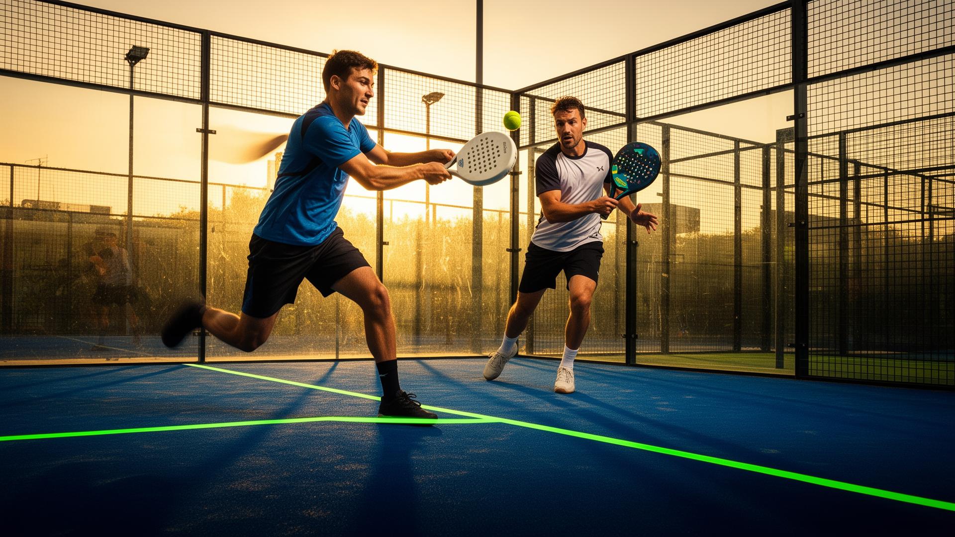 Padel players mid-rally